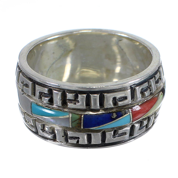 Multicolor Inlay And Silver Southwestern Ring Size 8-3/4 YX75560